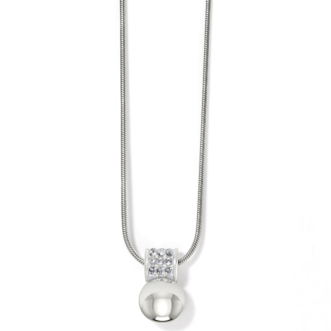 Silver plated adjustable necklace with a half-inch crystal pendant drop.