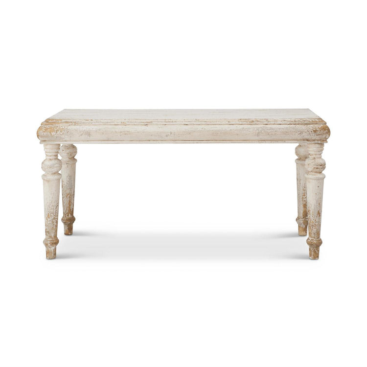 Distressed whitewashed fir wood table with gold accents