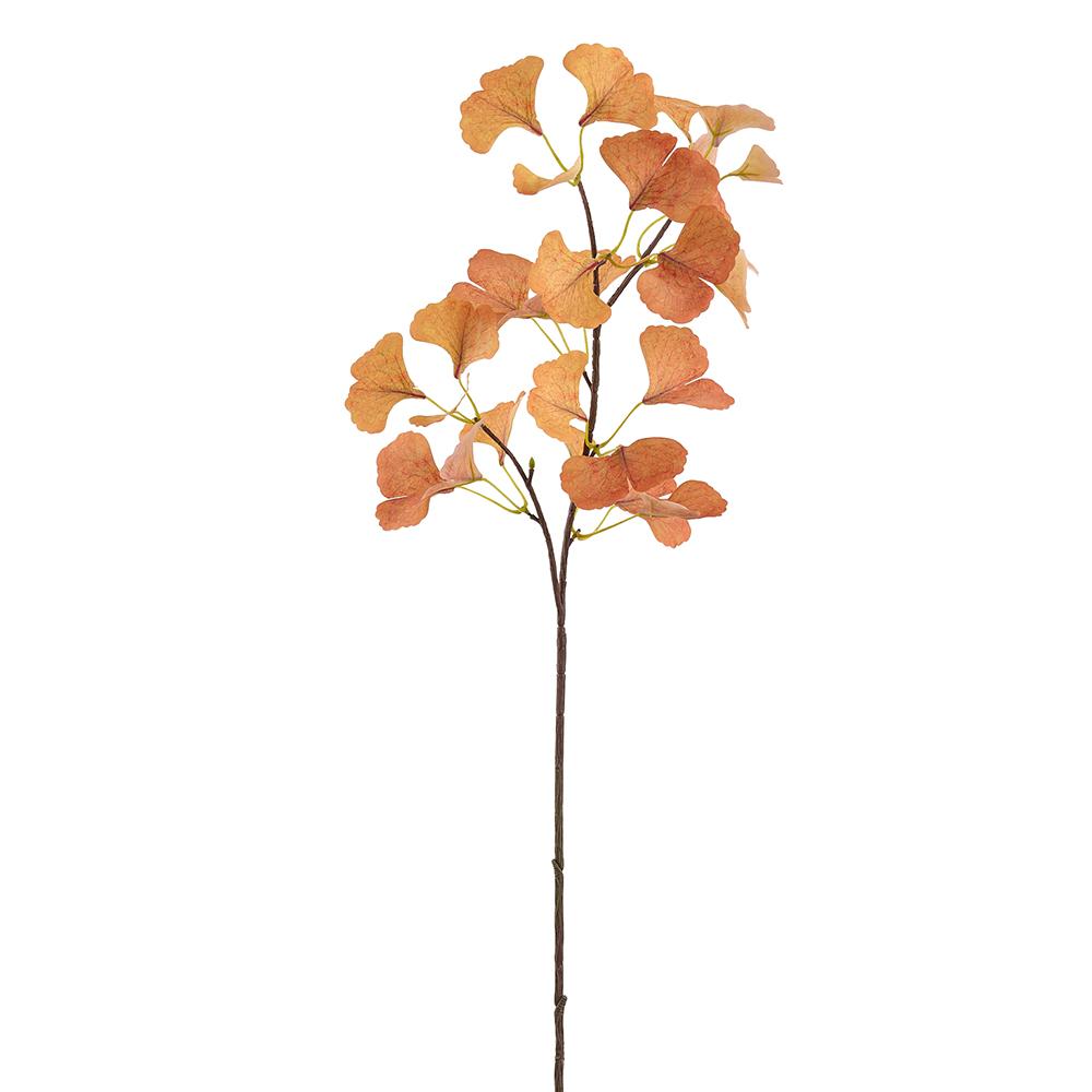 36.5 inch artificial ginkgo leaf spray in light rust color with a long brown stem.