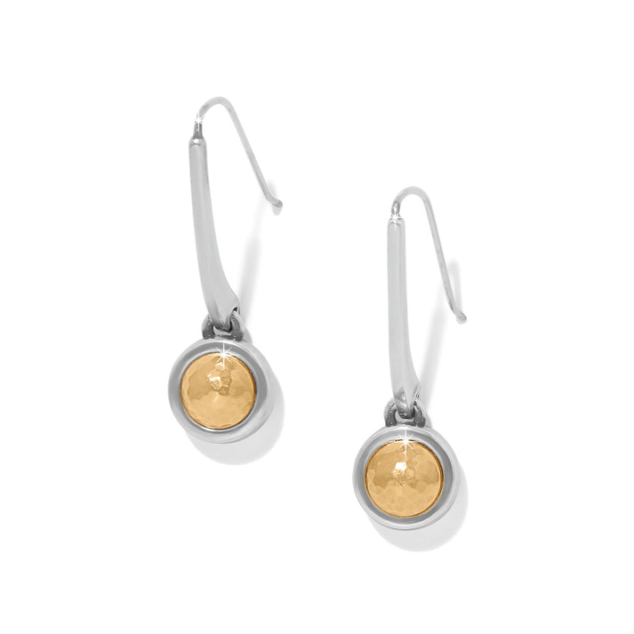 Silver-gold two-tone French wire earrings with a ball drop.