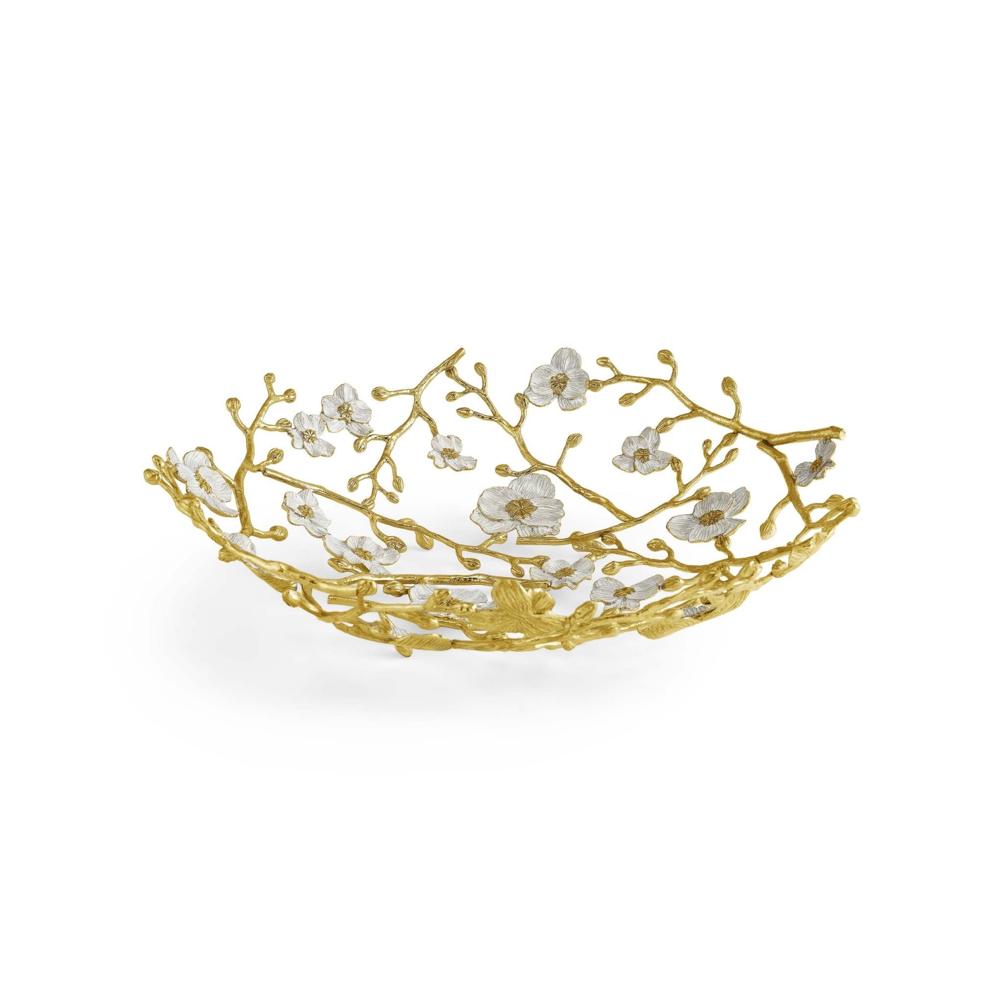 Natural brass orchid basket with white enamel finish