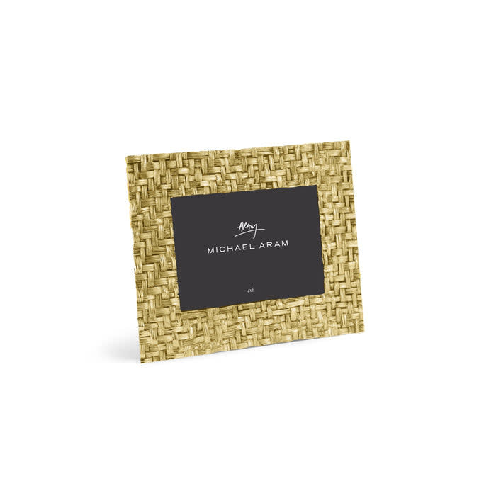 Antique goldtone palm leaf frame with sculpted texture in vertical orientation