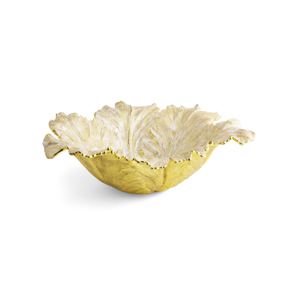 Large Tulip centerpiece bowl with ruffled petal-inspired rim in natural finish