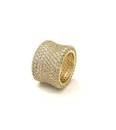 Gold finish micropaved cubic zirconia eternity ring with continuous band setting