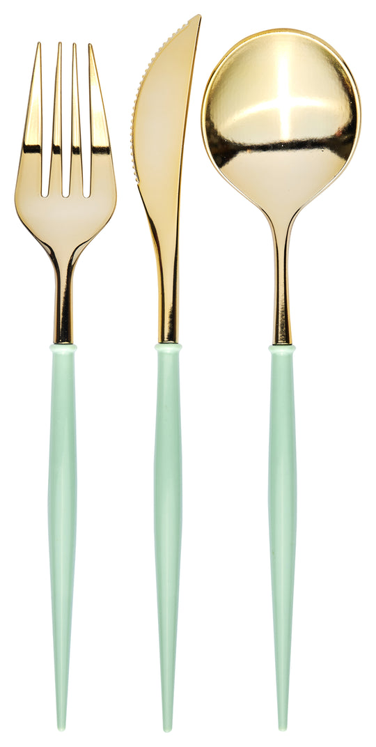 White disposable cutlery set with blush handles in modern sleek ABS plastic.
