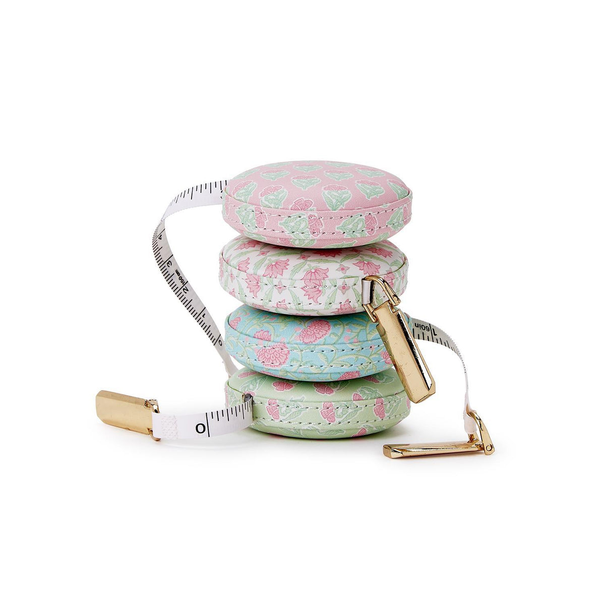 Floral block print measuring tape with vegan leather casing