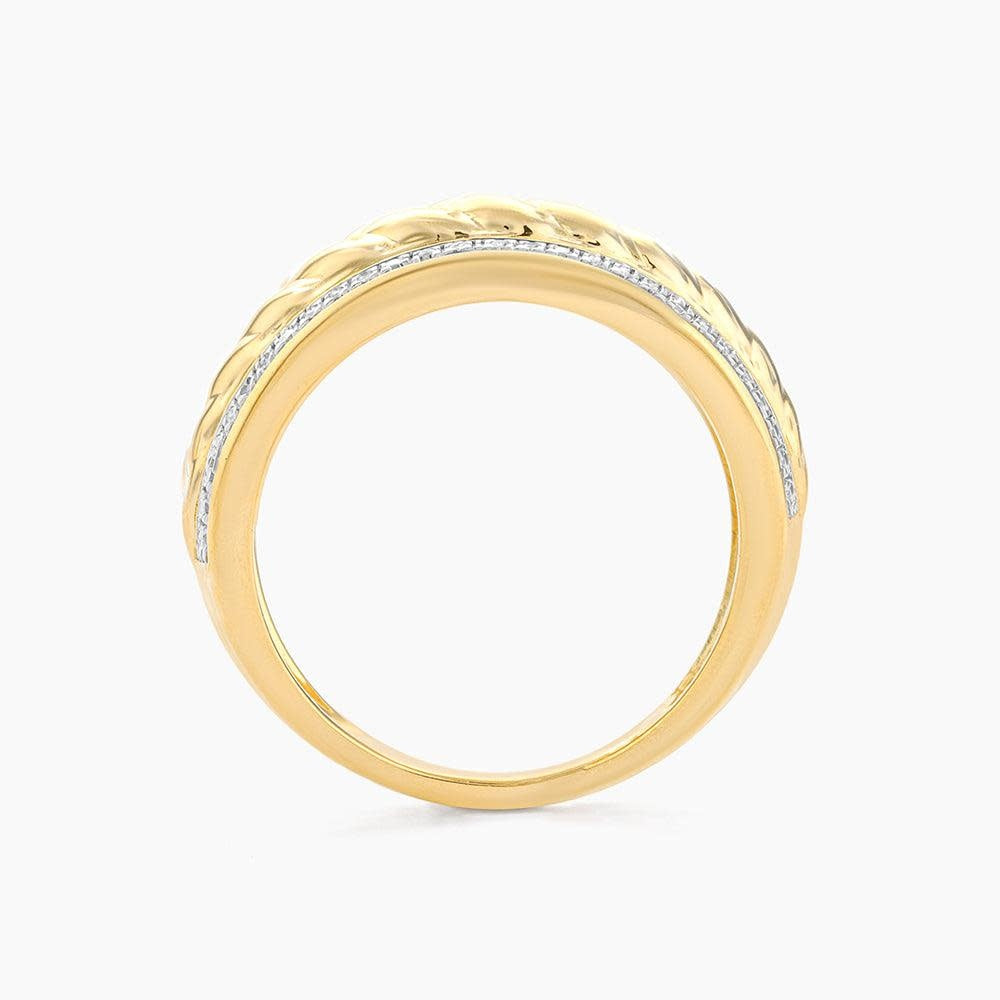Stackable band ring with a rope-inspired diamond-encrusted pattern in silver tone