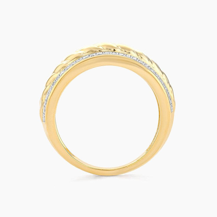 Stackable band ring with a rope-inspired diamond-encrusted pattern in silver tone