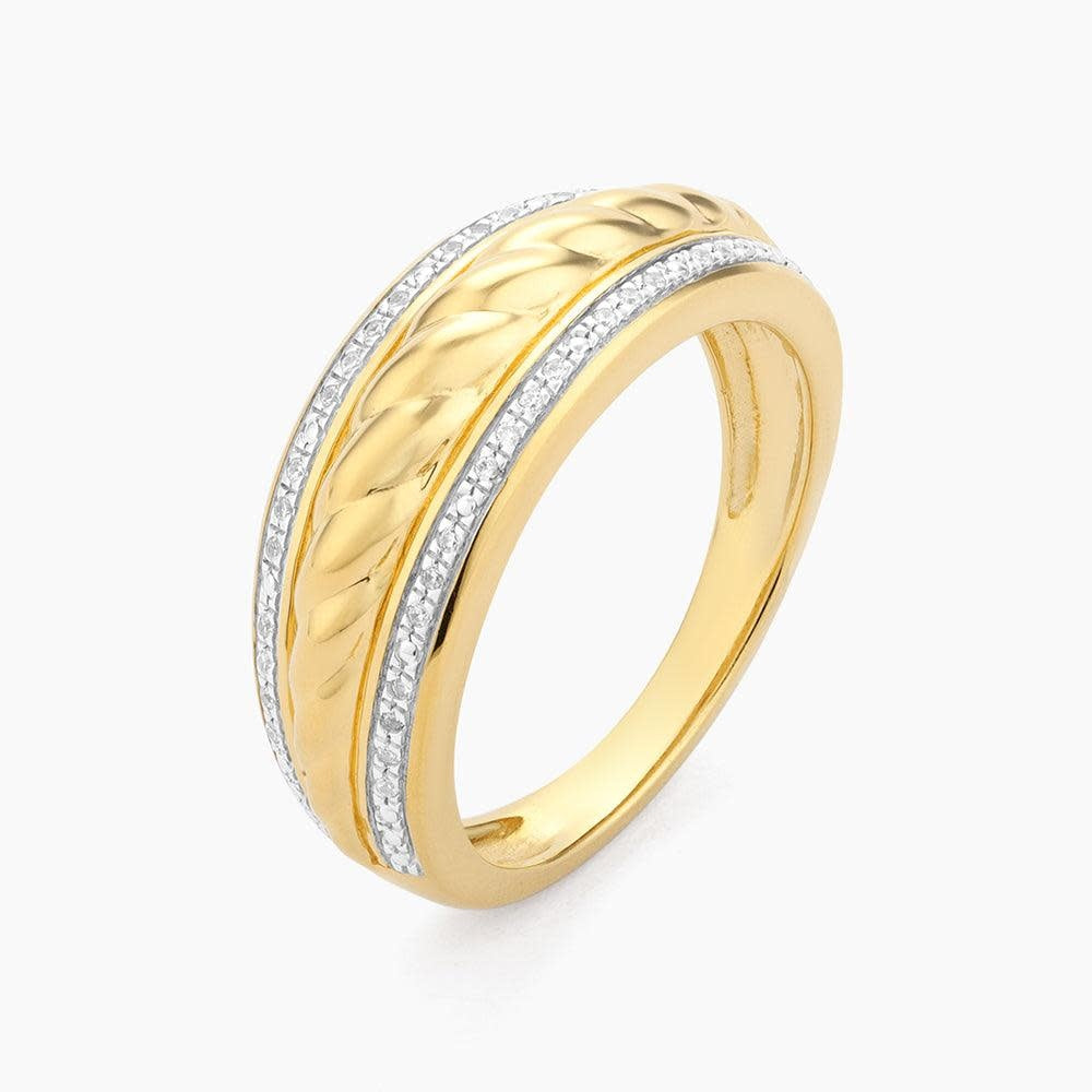 Top view of a silver rope-style stackable ring with small diamonds along the band.