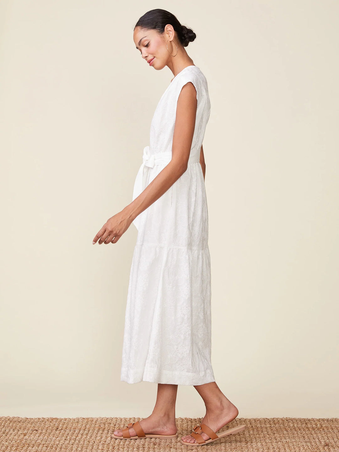 Rylie Embroidered Cotton V-neck Midi Dress