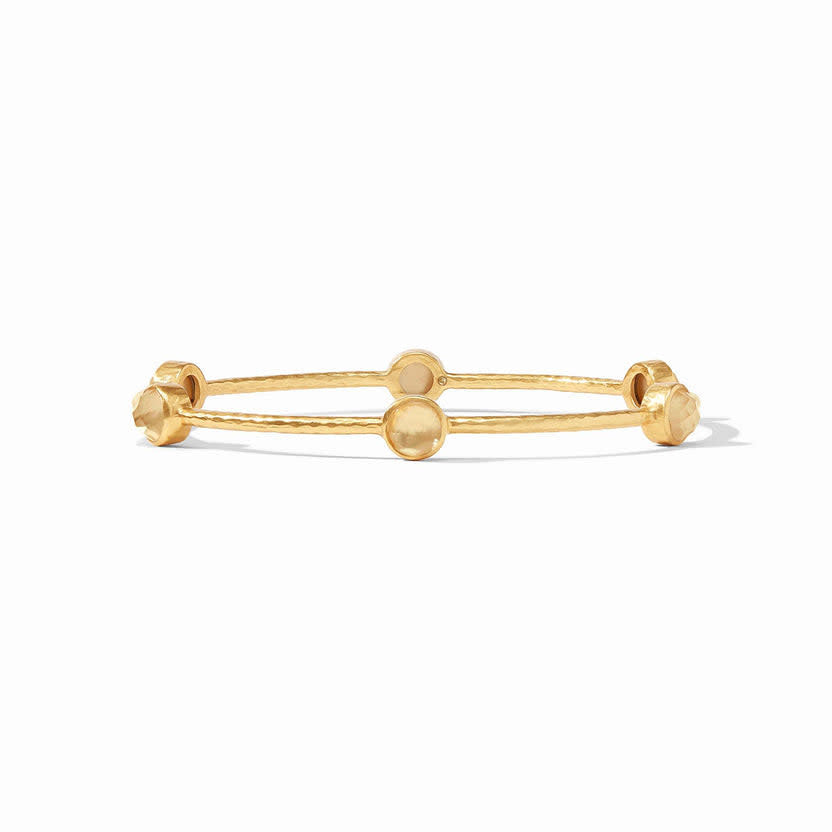 Milano Luxe hammered bangle in iridescent champagne with six gemstone stations.