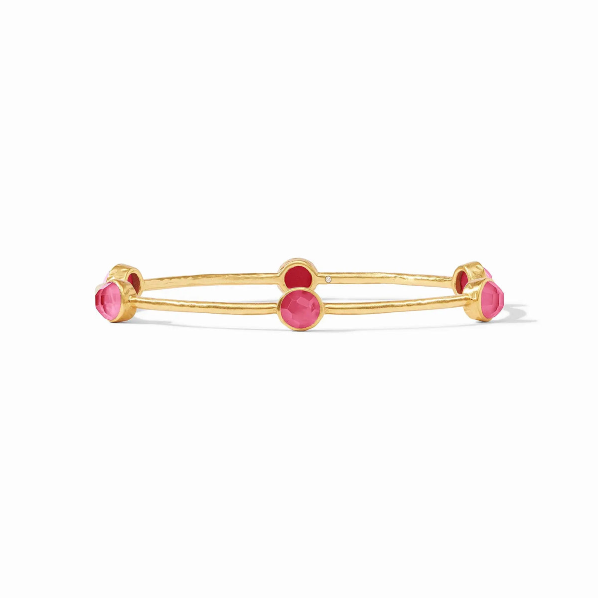 Milano Luxe hammered bangle with six iridescent gemstone stations in raspberry