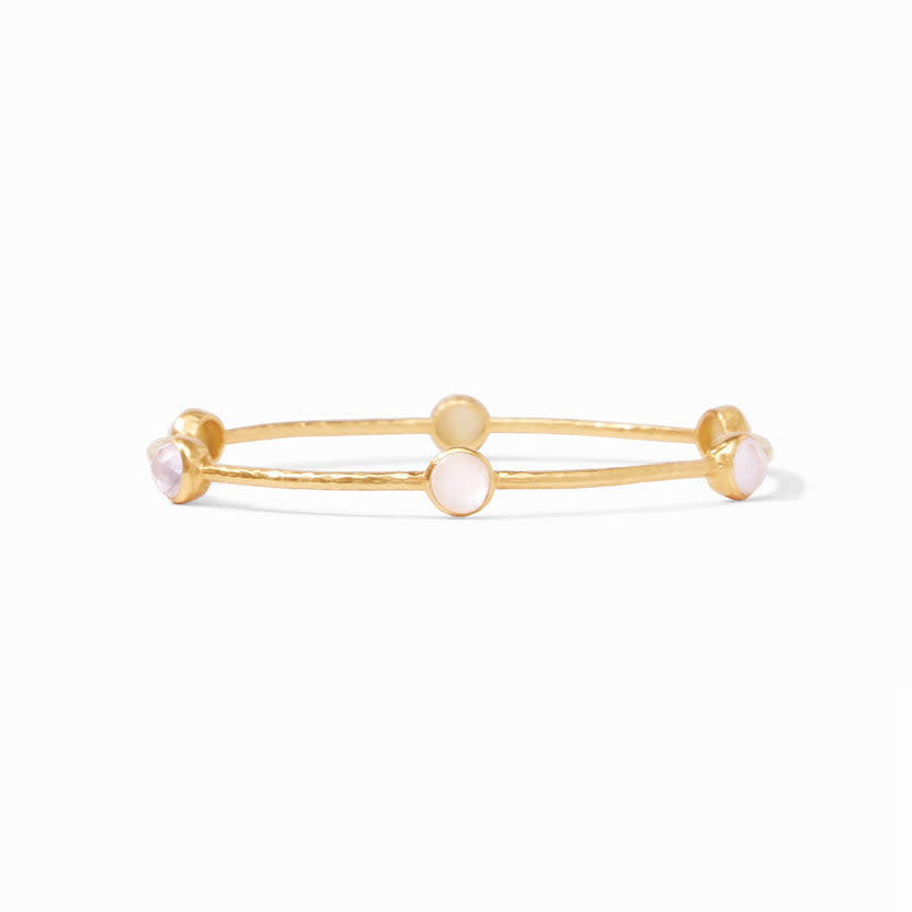Milano Luxe hammered bangle with six iridescent gemstone stations in rose gold tone
