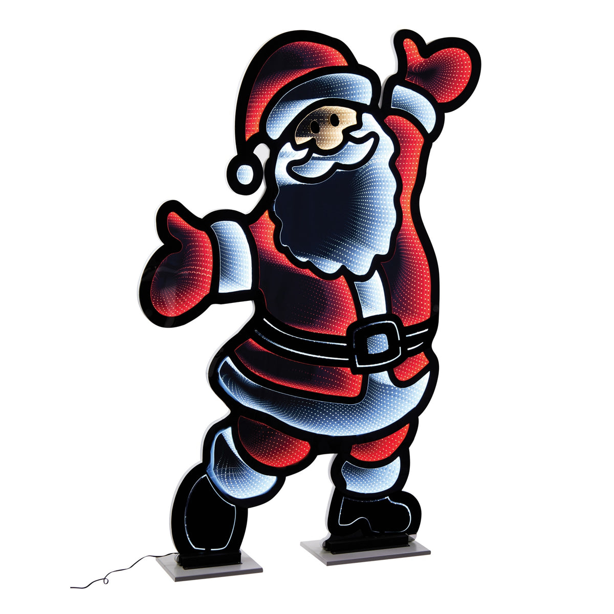 70-inch tall acrylic Santa Claus infinity light silhouette with a festive glowing effect.