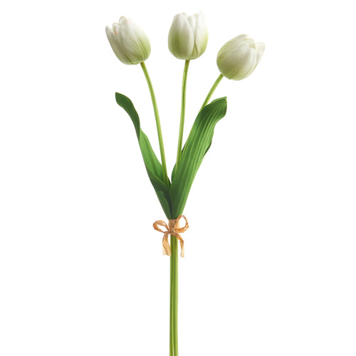 Light green foam tulip bundle with plastic stems measuring 20 inches tall.