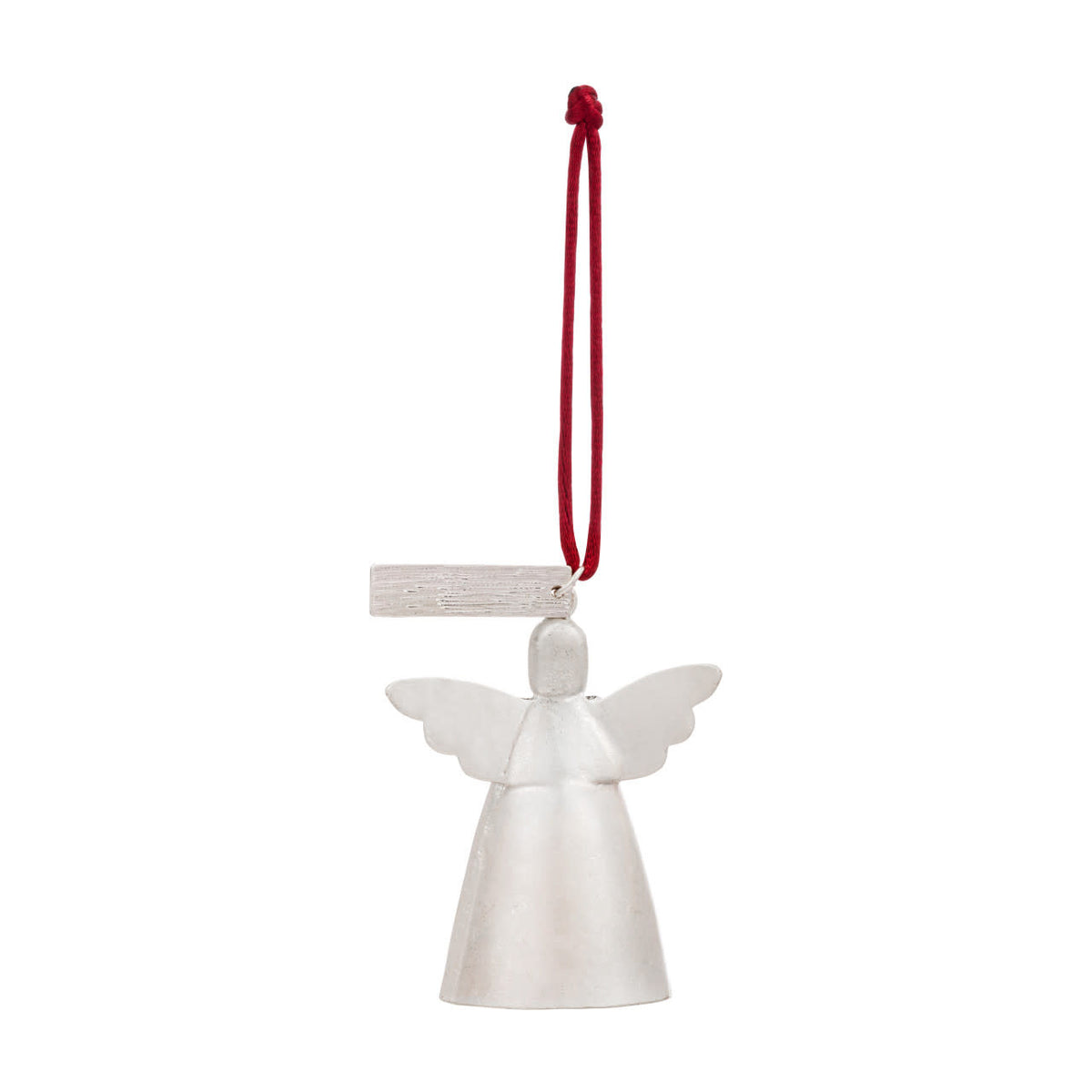 Mini Bell Angel ornament made of metal with a cord hanger