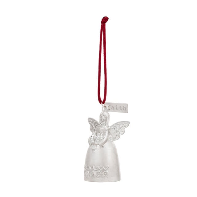 Mini Bell Angel ornament in iron with a cord hanger