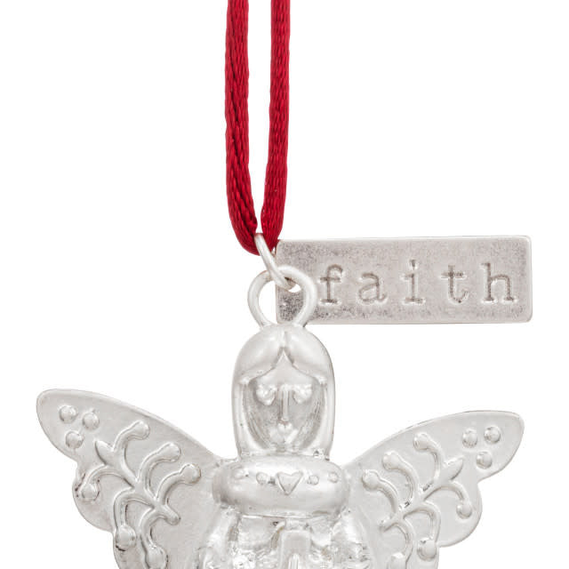 Mini Bell Angel ornament made of metal with a gold finish, featuring winged silhouette and bell detail.