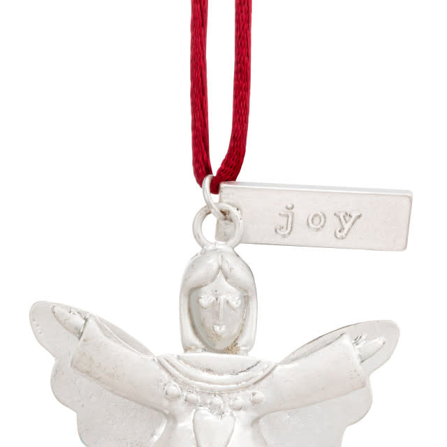 Handmade metal Mini Bell Angel ornament with iron finish, cord loop, and festive silhouette.