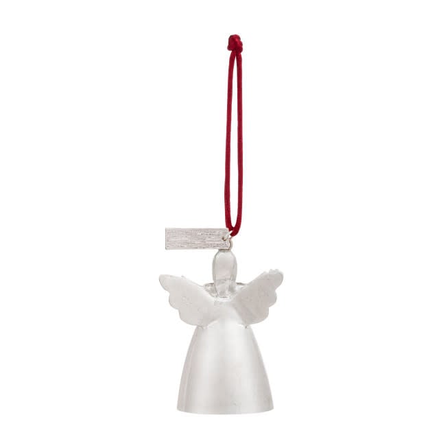Mini Bell Angel ornament in metal with iron finish featuring a praying silhouette.