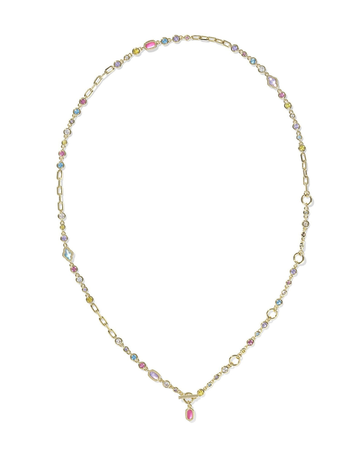 Mini Elisa Abbie strand necklace with a silver chain featuring hoofprint frames around colorful icons.