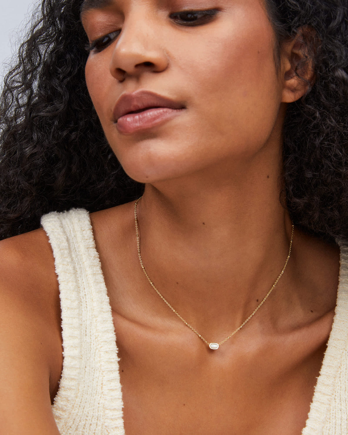 Mini Elisa Satellite short pendant necklace in gold over brass with a lobster clasp.
