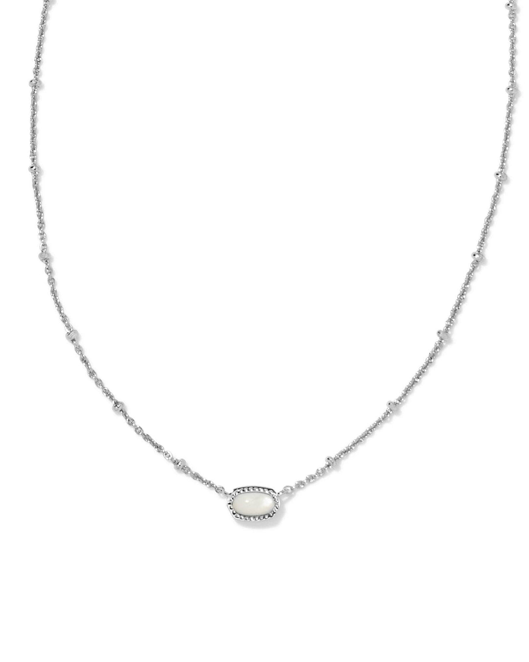 Silver rhodium pendant necklace with a small satellite-shaped charm on an adjustable chain.