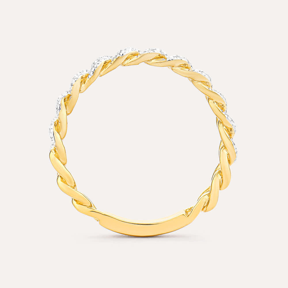 Back view of a mini chain link stackable ring with diamond accents in gold-plated sterling silver.