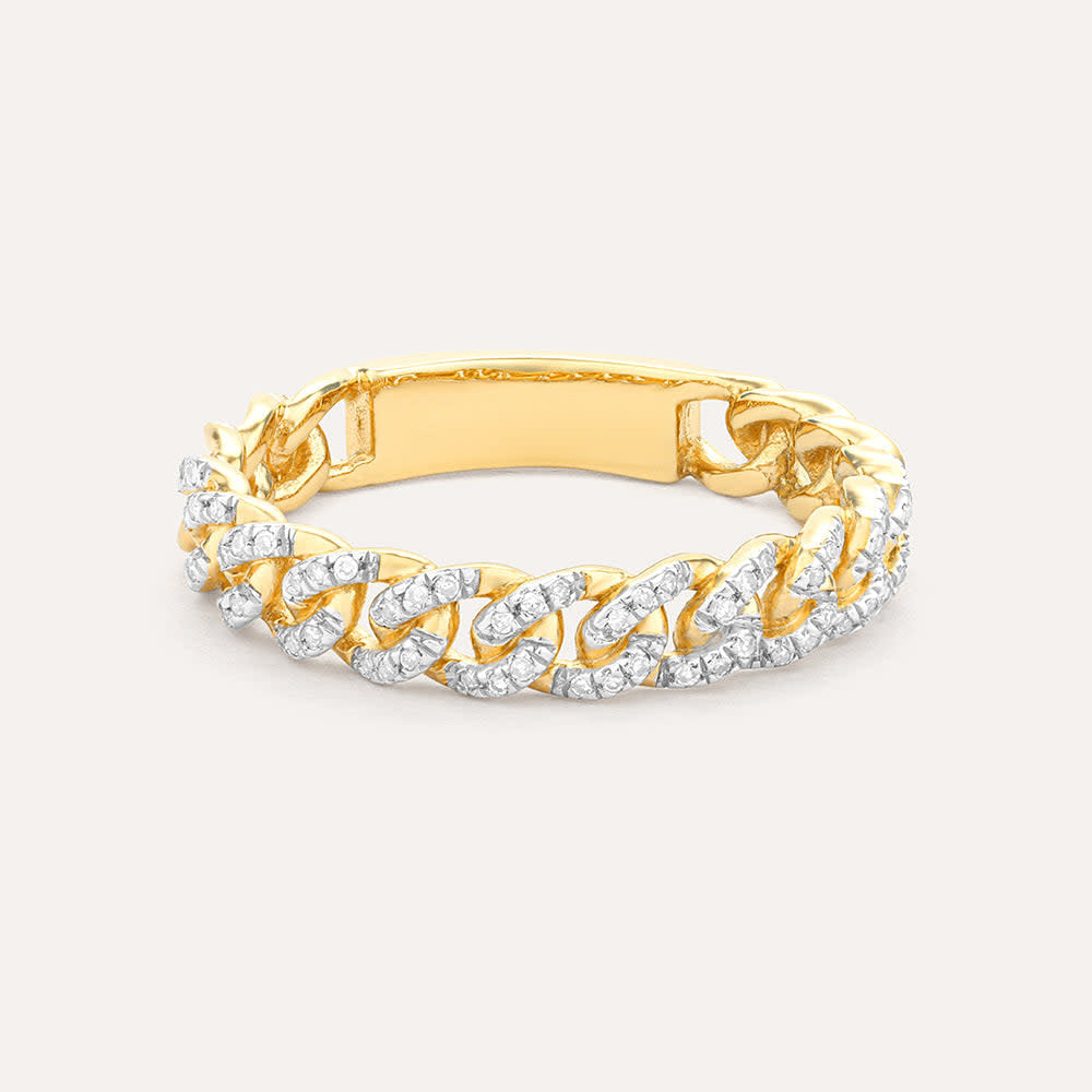 Mini link stackable ring in gold-plated sterling silver with diamond accents.