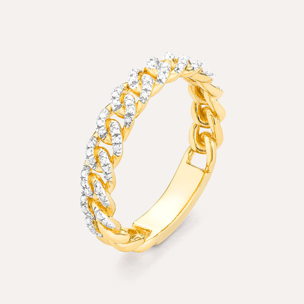 Side view of a mini chain link diamond ring with gold plating on sterling silver.