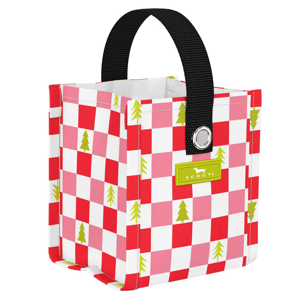 Mini reusable gift bag in checkered fabric with grommets