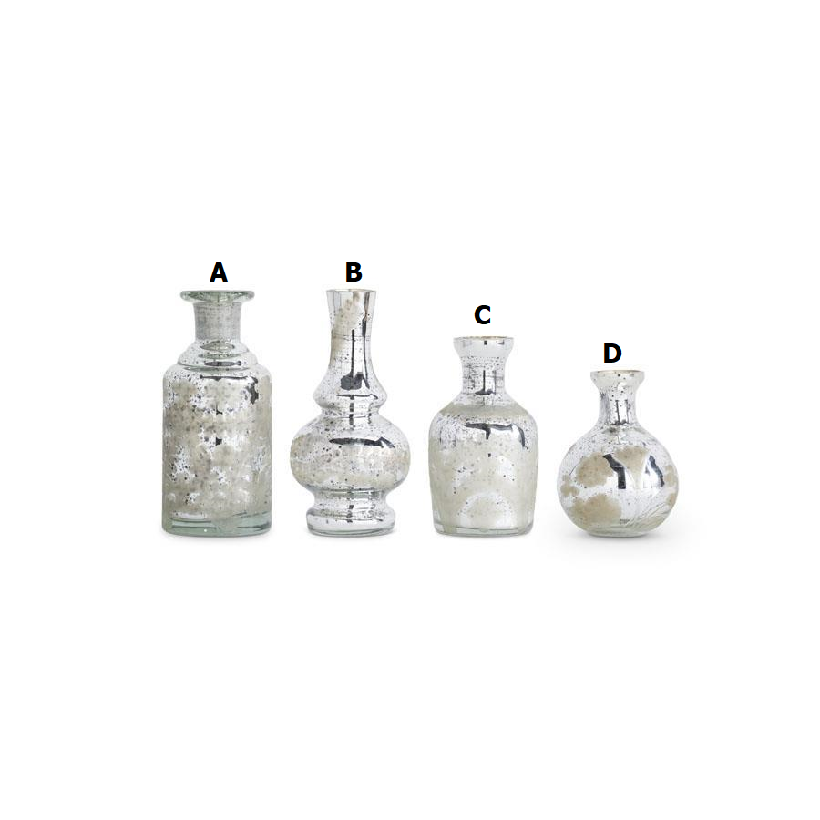 Mini silver mercury glass bud vase with etched vintage-inspired finish