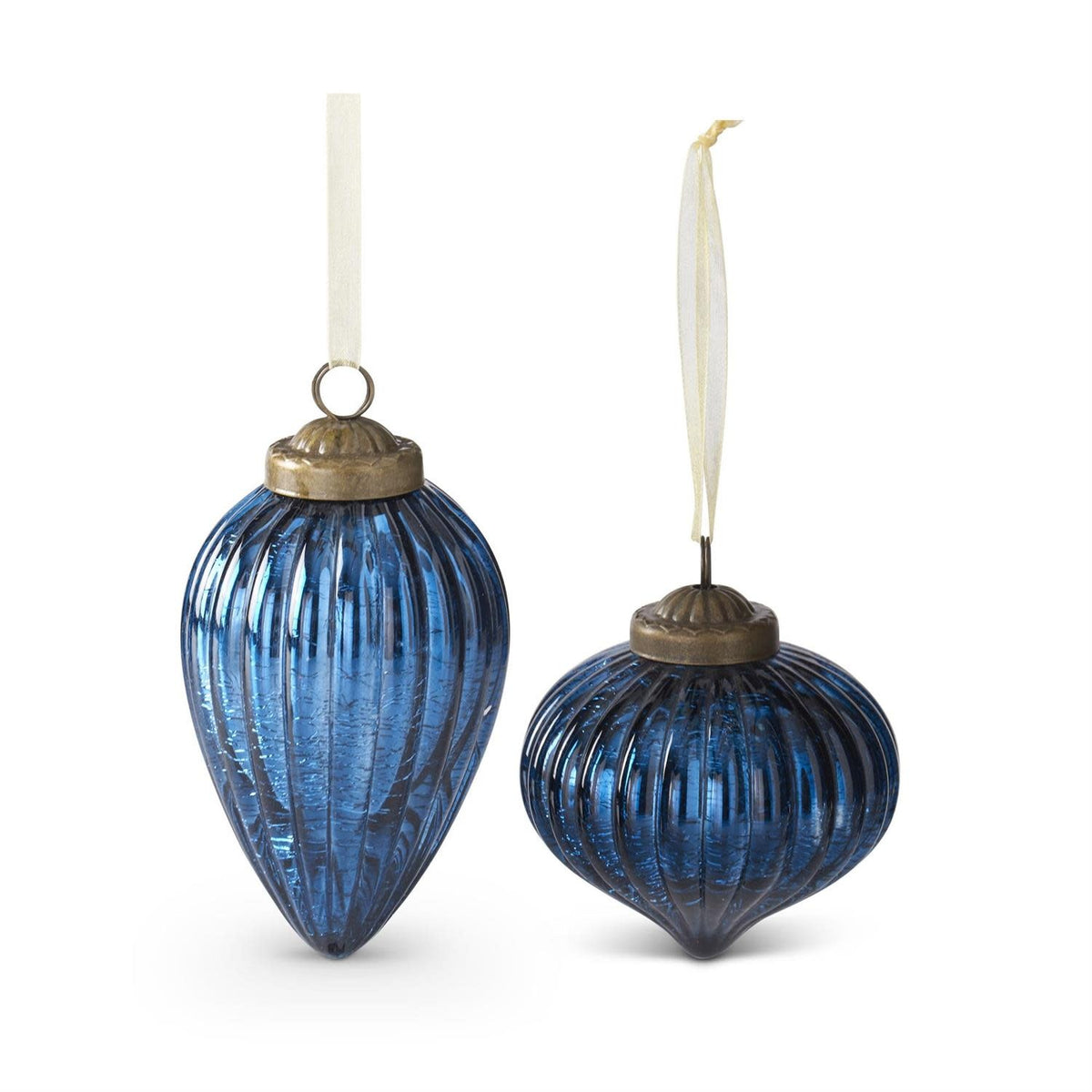 Blue mirrored crackled glass ornament with reflective finish