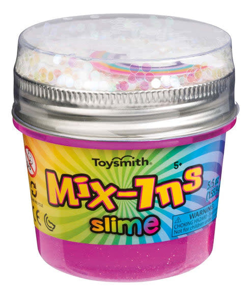 Rainbow-colored slime in a clear cup topped with colorful confetti mix-ins.