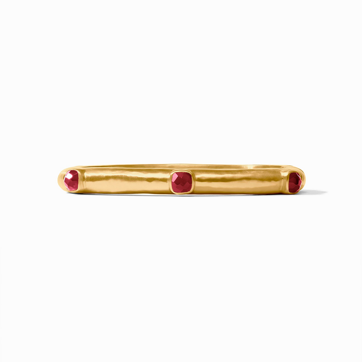 Gold Catalina Stone Hinge Bangle with six rose-cut red glass stations.