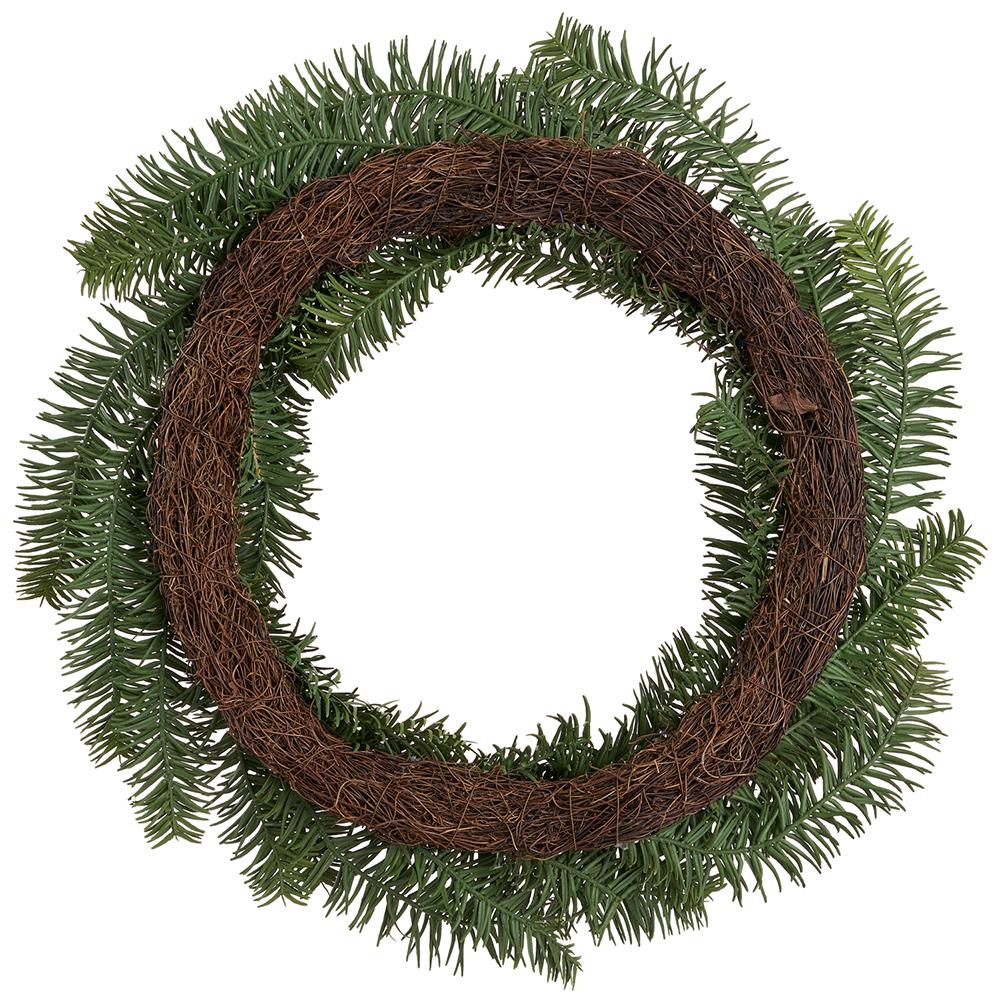 24-inch green yew pine wreath with a natural brown twig base.