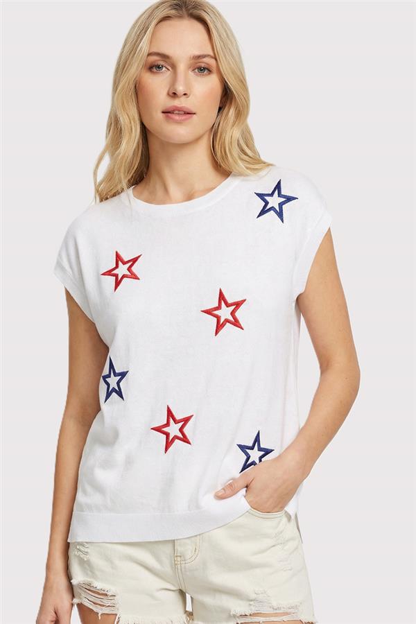 Andrea Star Embroidered Crew Neck Sweater