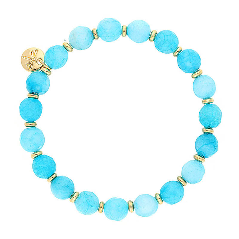 Lizas Beaumont Natural Bracelet featuring light blue textured stone beads and gold-tone spacers.