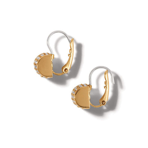 Gold plated Meridian leverback earrings with fine quality crystals on a white background.