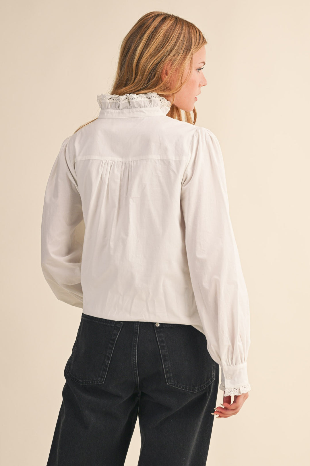 Lucy Ruffled Lace Trim Button Down Top