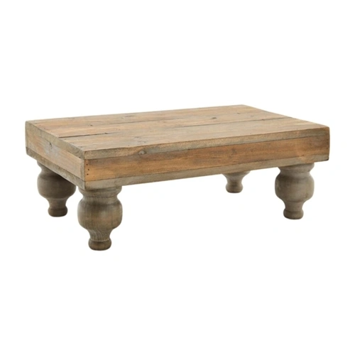 Wood footed serving stand with a natural finish