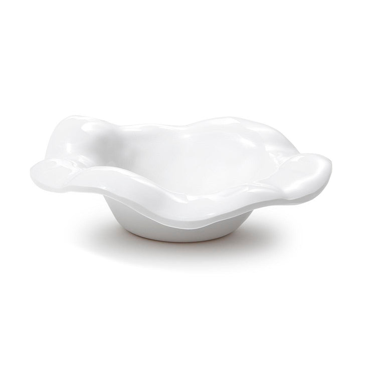 VIDA Havana small white melamine bowl with a wavy, organic rim design.