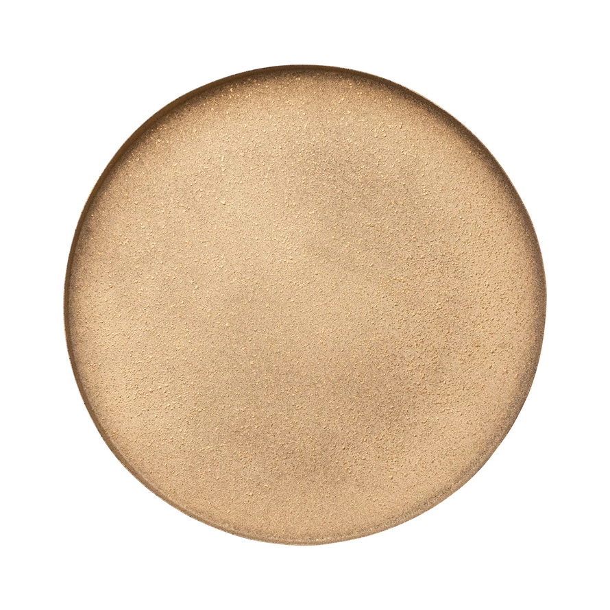 Round gold metal tray with textured surface measuring 12 inches in diameter.