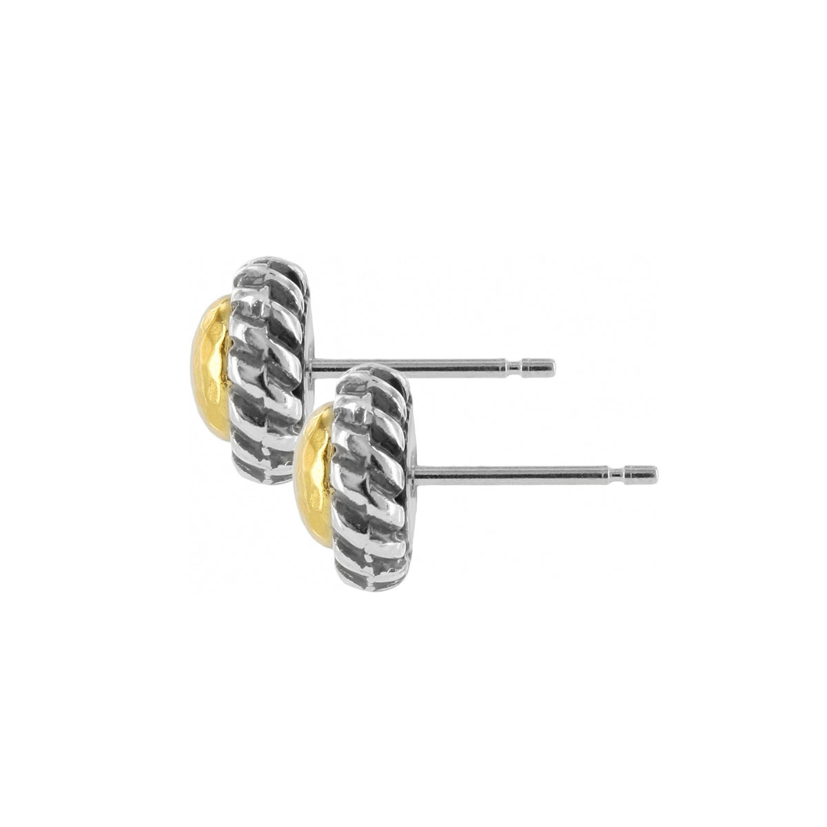Gold mini post earrings with a 3/8-inch drop featuring a simple circular silhouette.