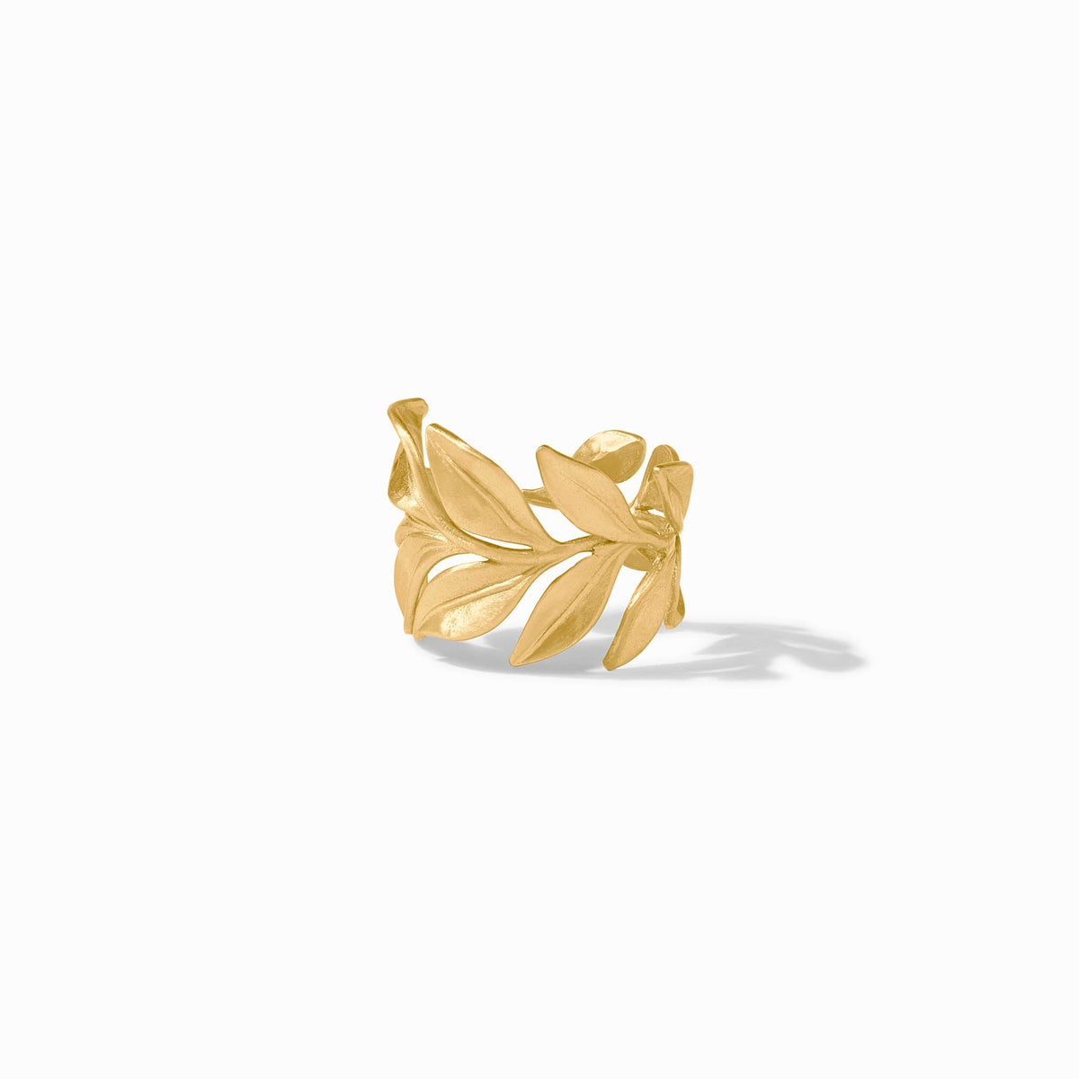Adjustable silver Willow ring with organic leaf-shaped band.