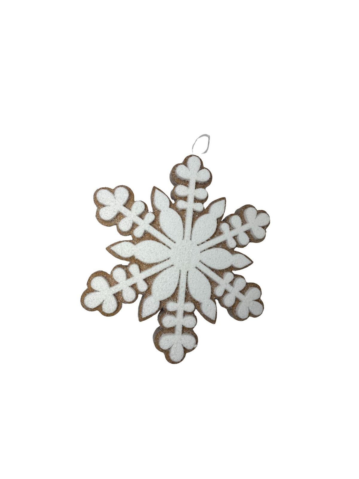 Foam gingerbread snowflake ornament with red candy cane accents on a white background.