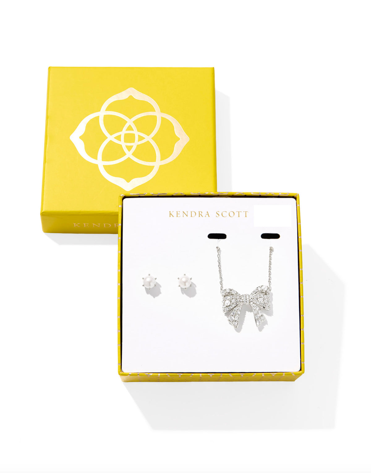 Silver-tone Krista Bow pendant necklace with freshwater pearl stud earrings gift set