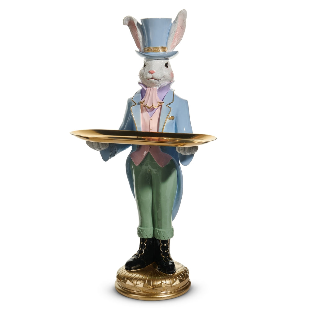 23-inch Mr. Bunny Butler statue made of natural stone powder in a neutral tone with a classic butler silhouette.