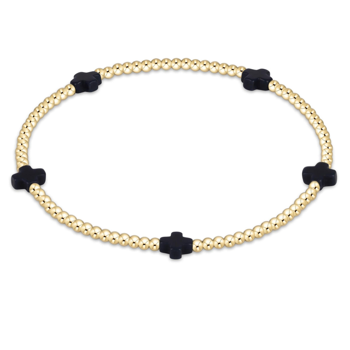 Small gold-patterned bracelet with 2mm beads on elastic cord