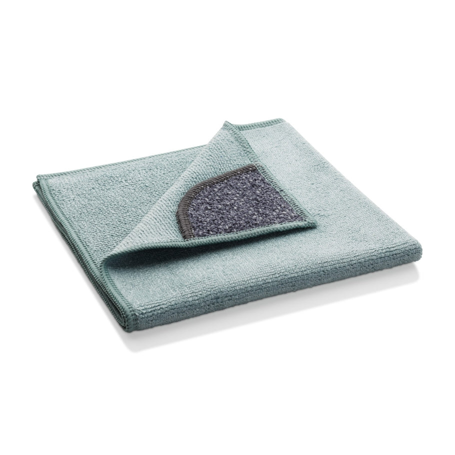 Square kitchen cleaning cloth with sewn-in scrubbing pocket on a neutral background.